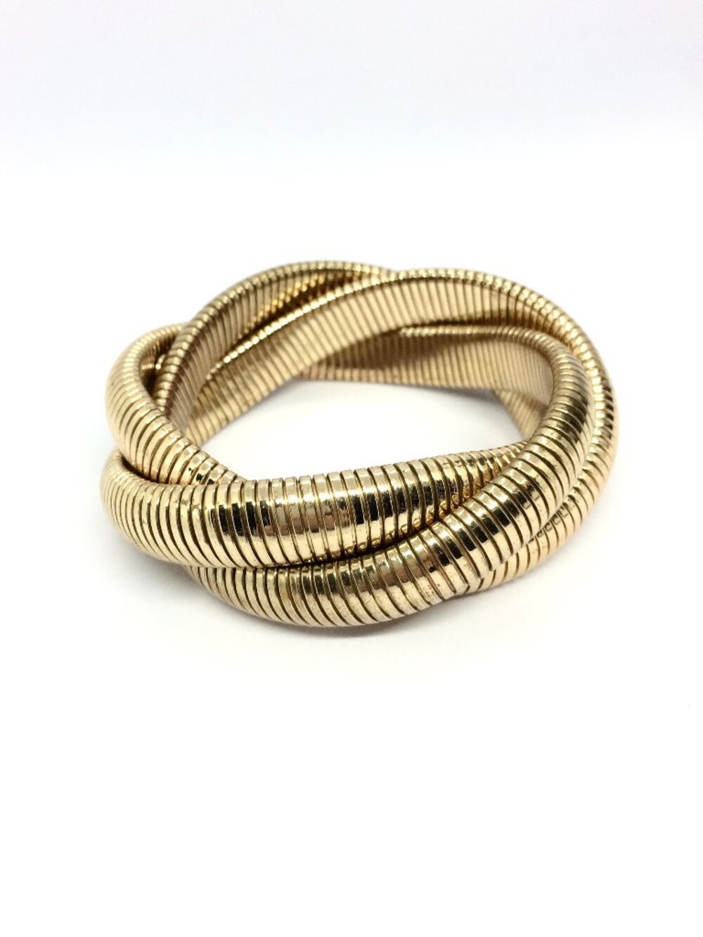 GOLD TONE OMEGA Bracelet Braid Twist Ribbed Statement Vintage Style